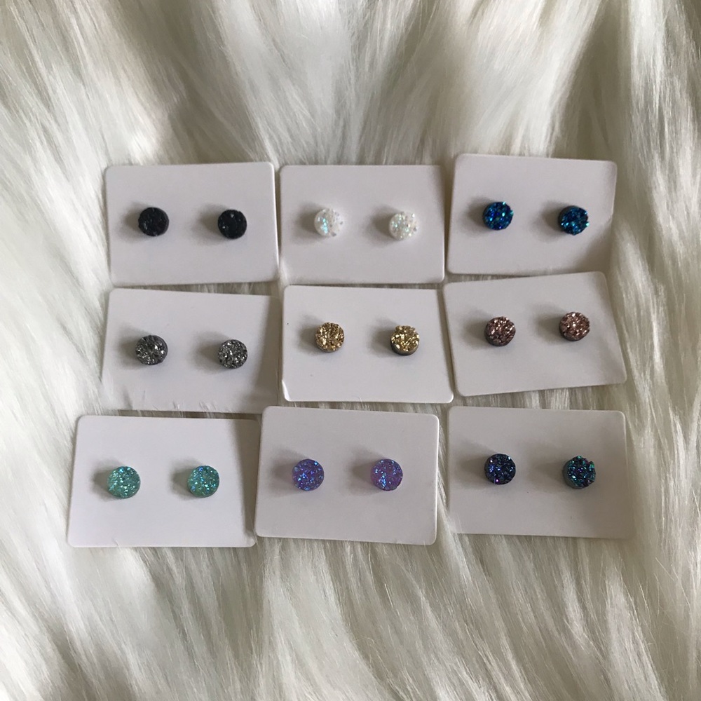 resin mineral crystal ore rhinestone stud earrings